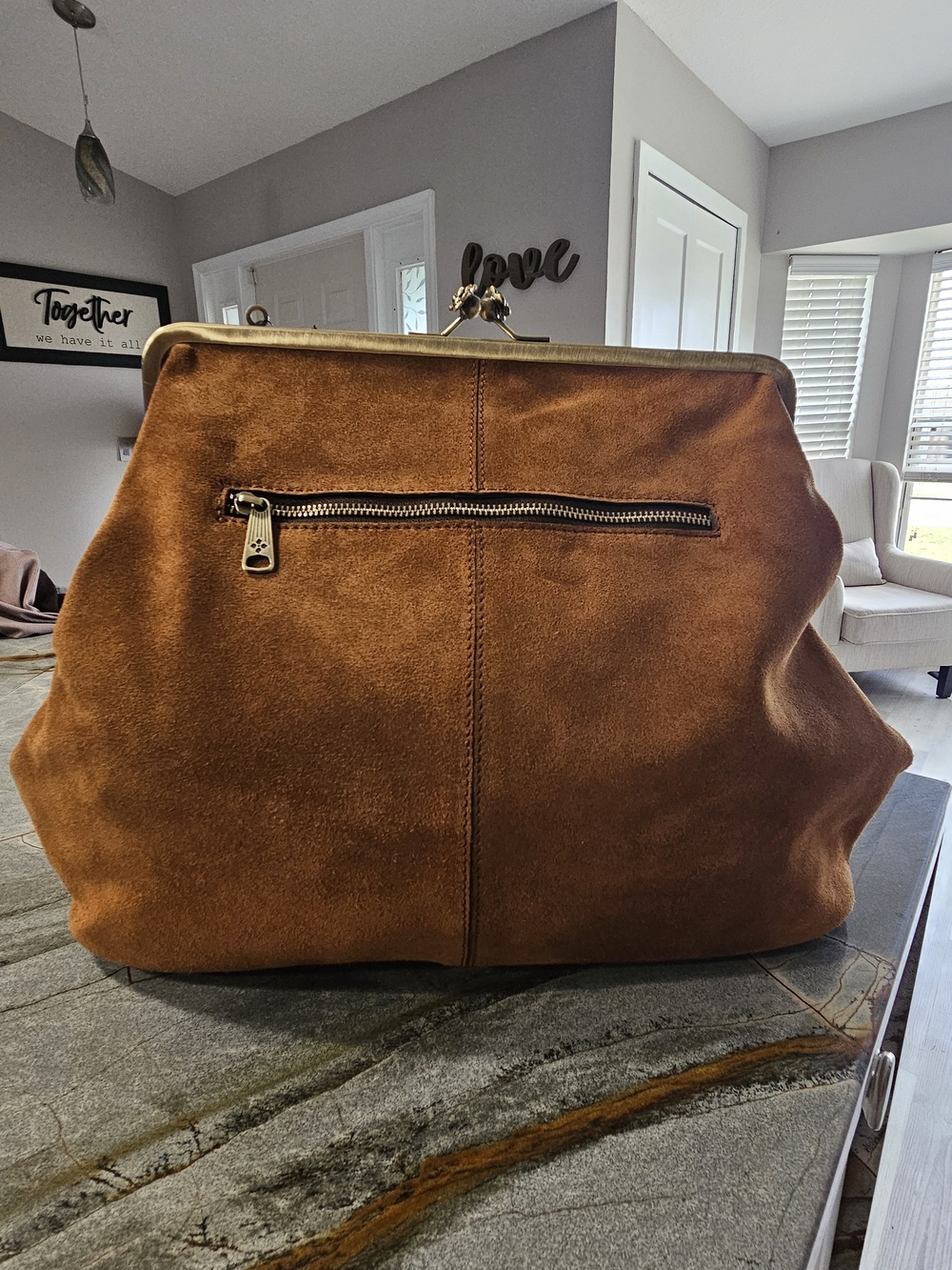 Patricia Nash Serafina Oversized Suede Kisslock Satchel Cognac NWT - Picture 6 of 17
